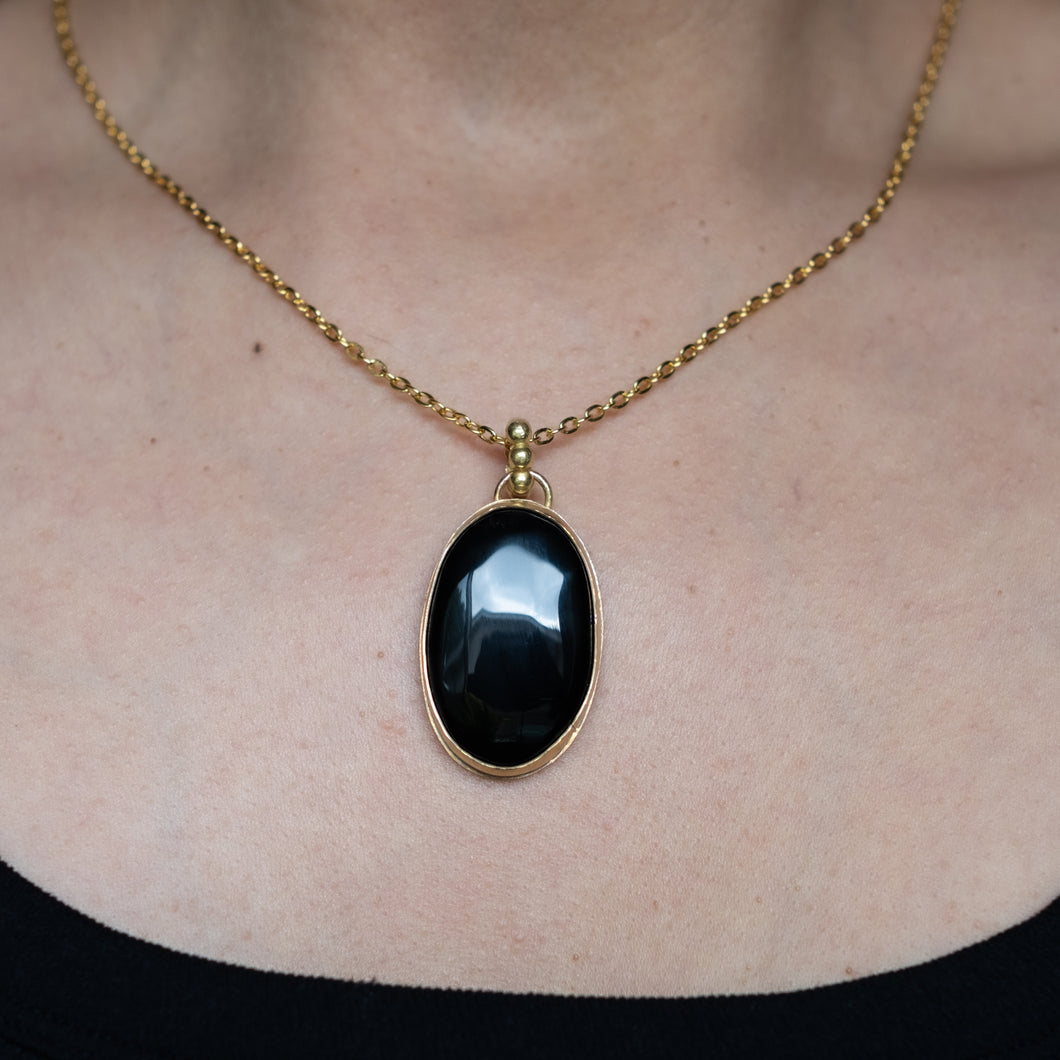 Black Obsidian Brass Pendant