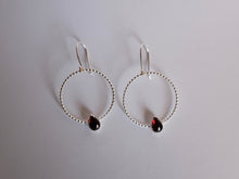 Load image into Gallery viewer, Garnet Beaded Hanging Hoop Earrings
