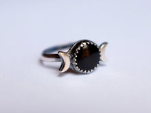 Load image into Gallery viewer, Size 6.25 Round Black Onyx Triple Moon Goddess Ring