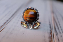 Load image into Gallery viewer, Size 8.5 Tiger's Eye and Citrine Solar Plexus Ring