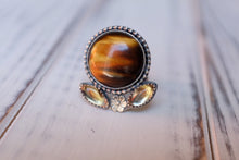 Load image into Gallery viewer, Size 8.5 Tiger's Eye and Citrine Solar Plexus Ring