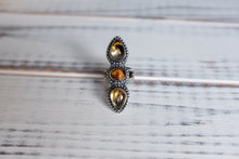 Load image into Gallery viewer, Size 7.5 Citrine and Tiger's Eye Triple Stone Ring