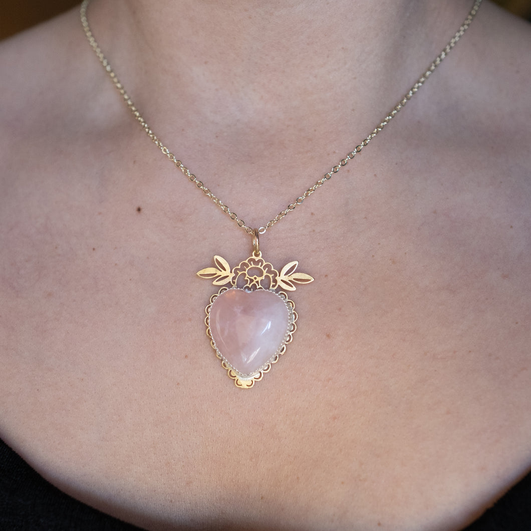 Rose Quartz Floral Pendant 2