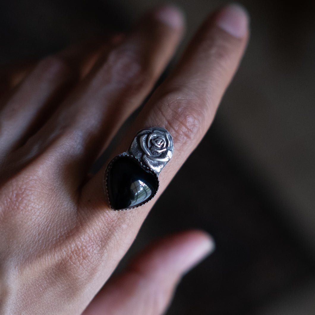 Black Onyx Rose Ring