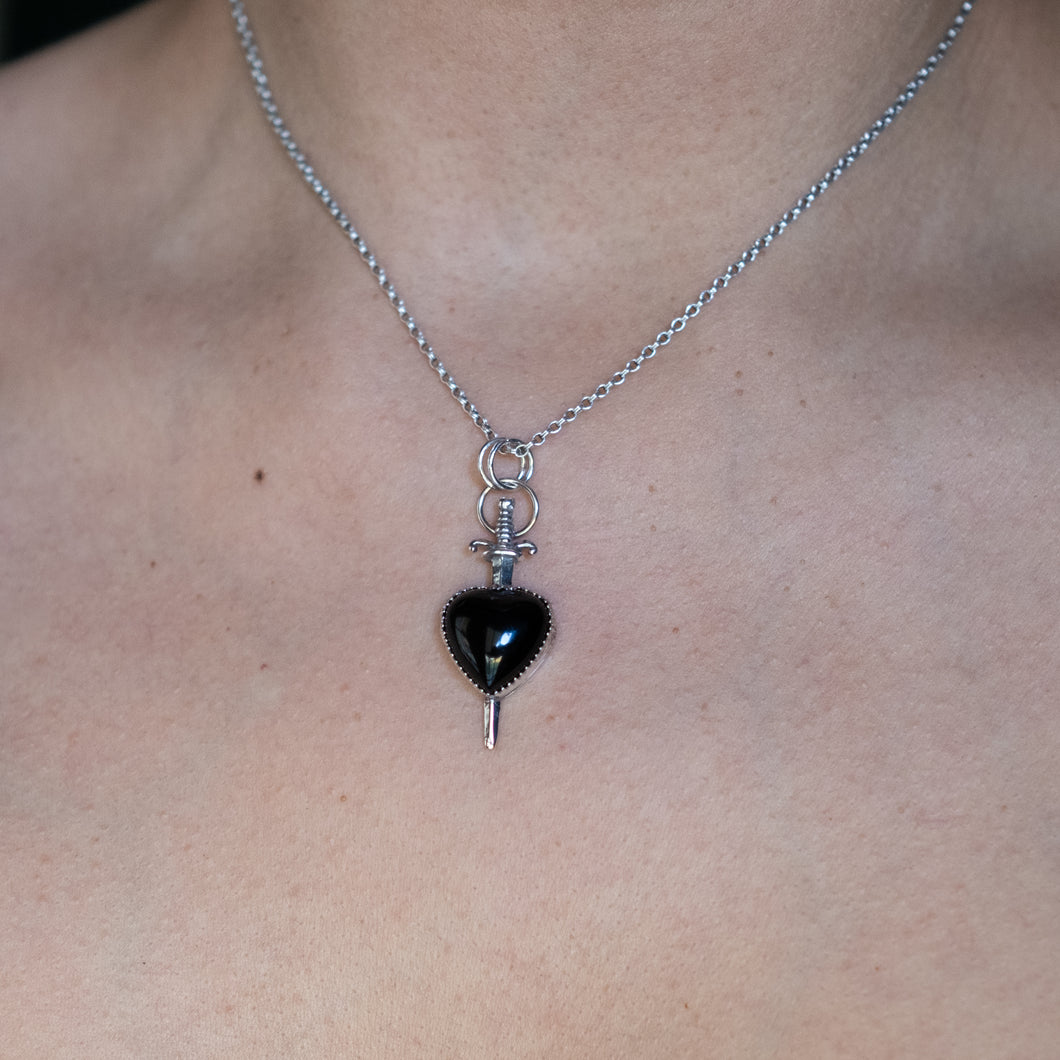 Black Onyx Heart Sword Pendant