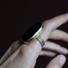 Load image into Gallery viewer, Size 8.5 Statement Obsidian Brass Ring
