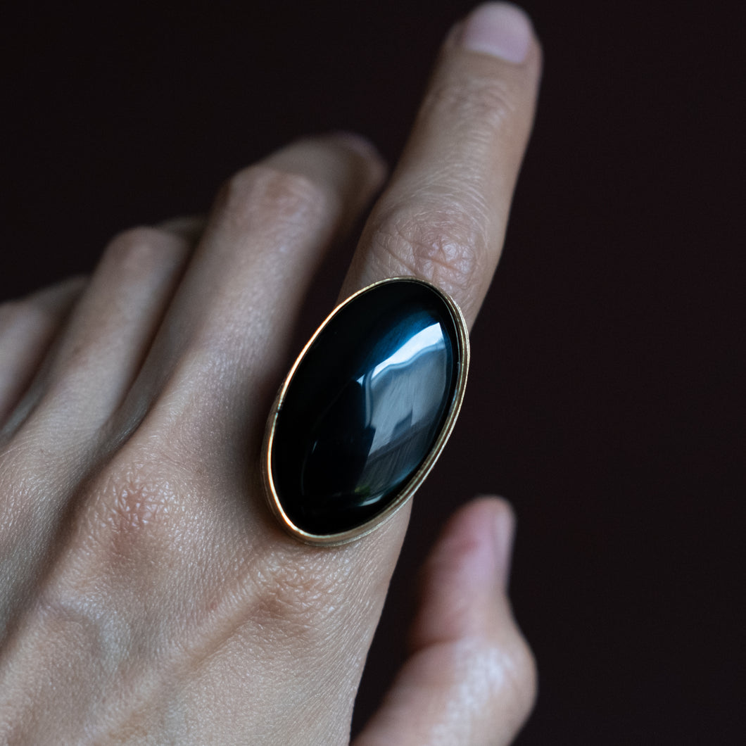 Size 8.5 Statement Obsidian Brass Ring