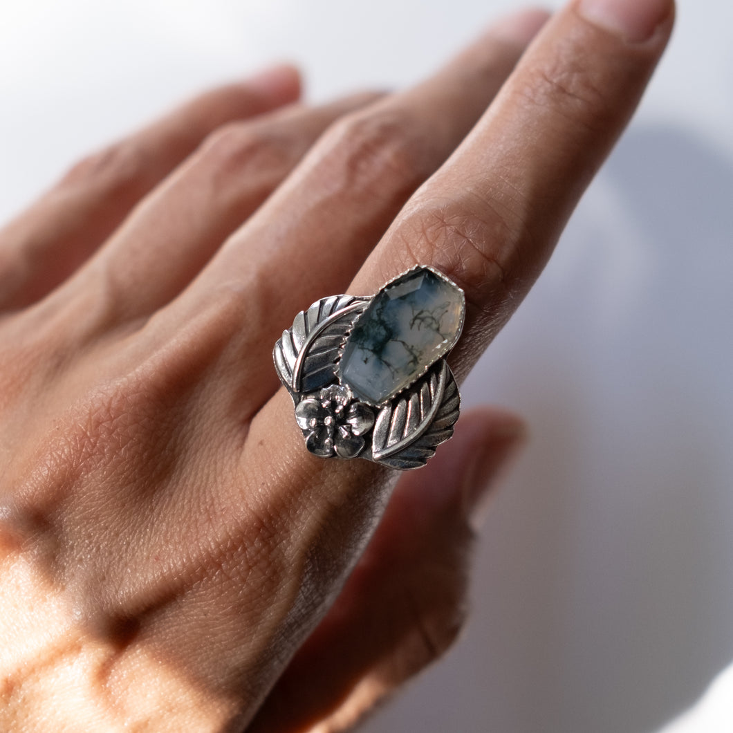Finish to Size Moss Agate In Bloom Ring