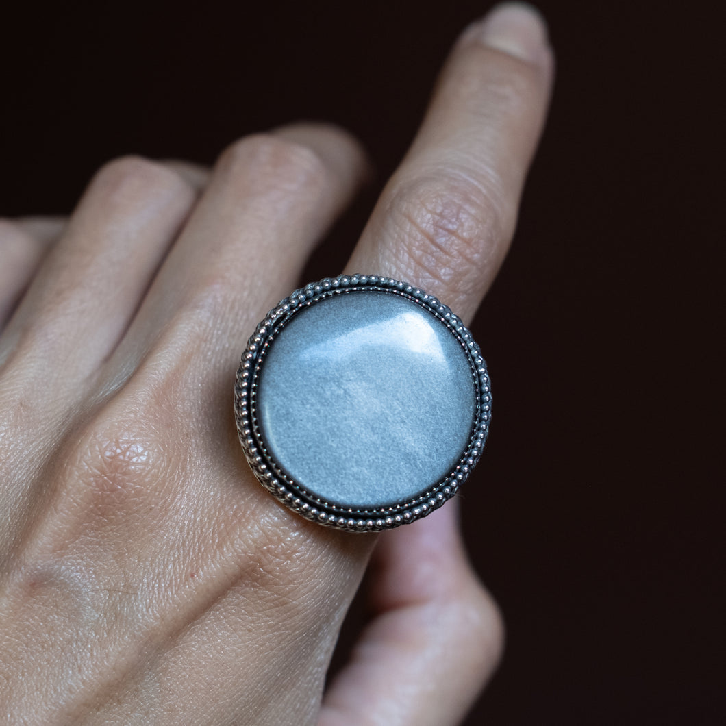 Size 9 Silver Sheen Obsidian Ring
