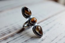 Load image into Gallery viewer, Size 7.5 Citrine and Tiger&#39;s Eye Triple Stone Ring

