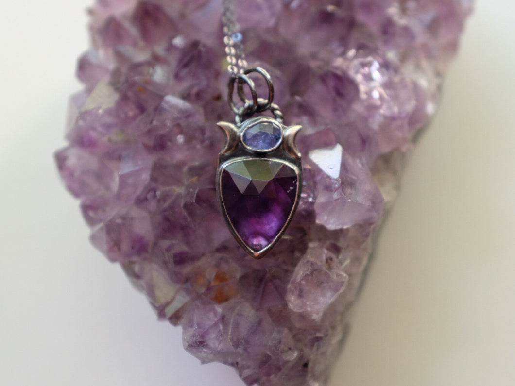 Triple Moon Intuition Amethyst and Tanzanite Pendant