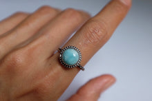 Load image into Gallery viewer, Size 9 Round Larimar ring - beaded border
