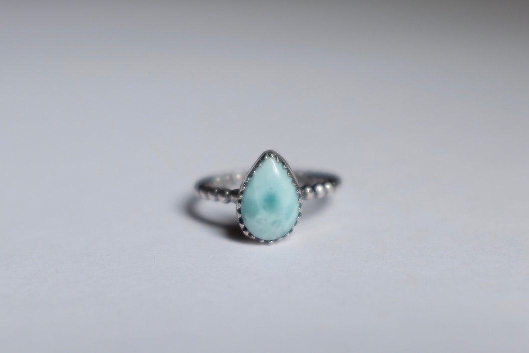 Size 7.5 pear shaped Larimar ring