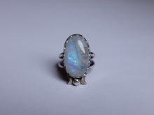 Load image into Gallery viewer, Size 10 Triple Moon Goddess Moonstone ring
