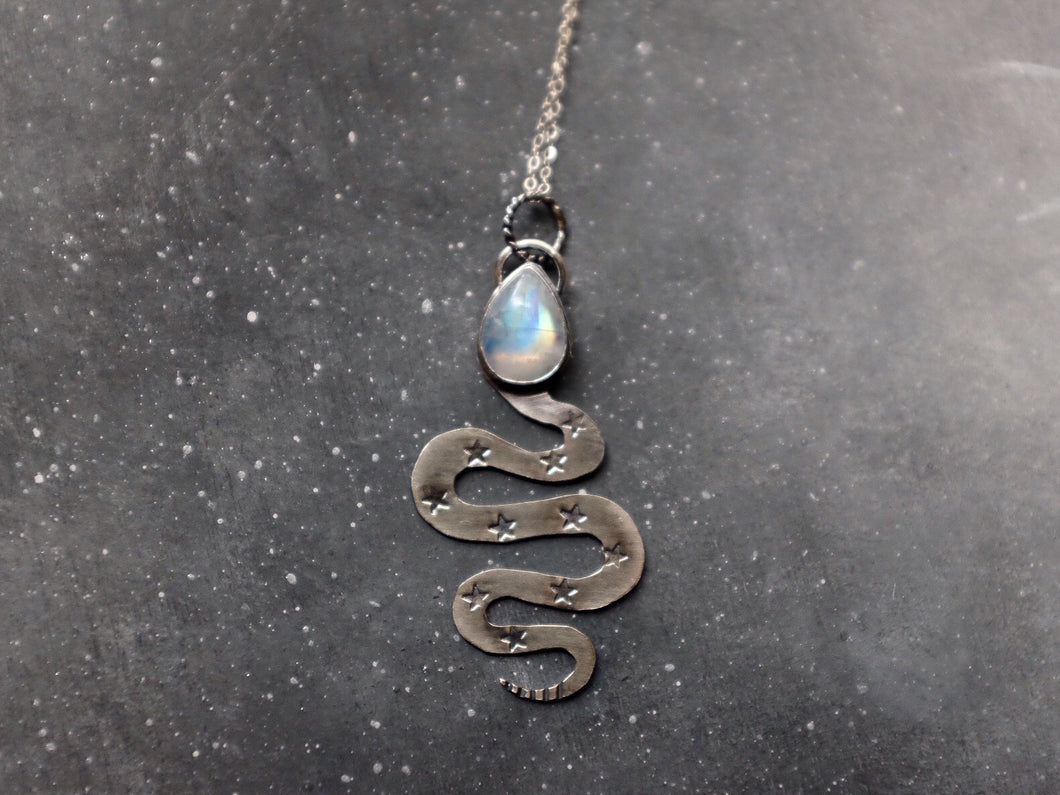 Rainbow Moonstone Snake Amulet