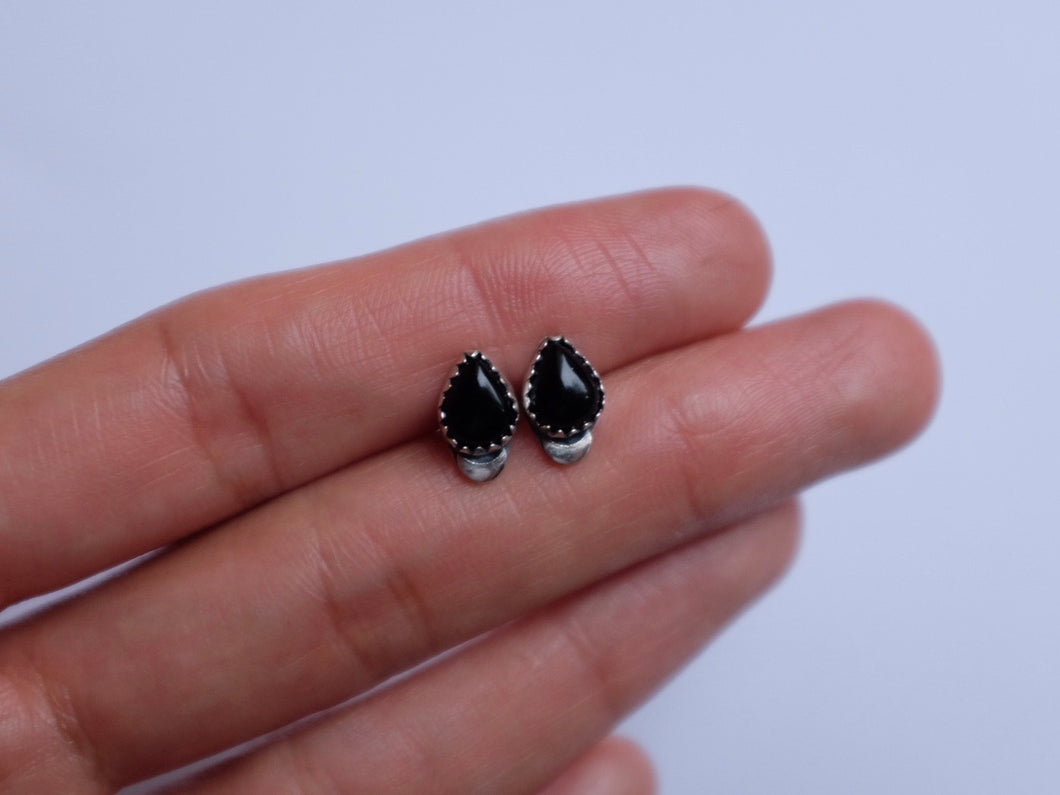 Black Obsidian Crescent Moon Earrings - made to order