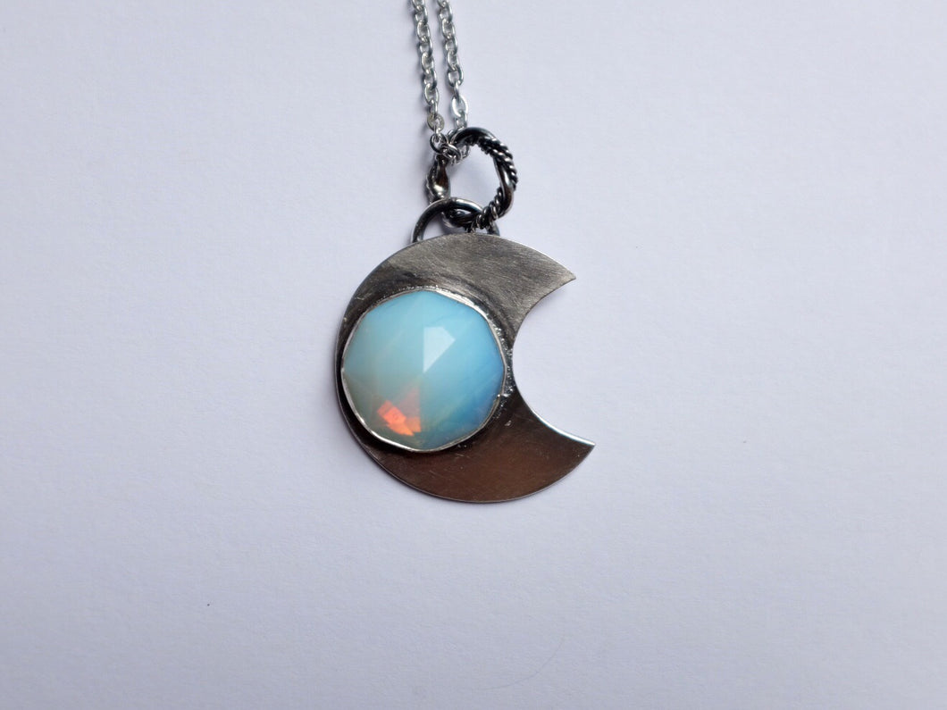 Faceted Opalite Crescent Moon Pendant