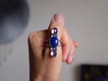Load image into Gallery viewer, Size 10 Triple Stone Amethyst and Lapis Lazuli Ring
