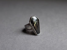 Load image into Gallery viewer, Size 7.5 Schiffer Mit Pyrite coffin ring
