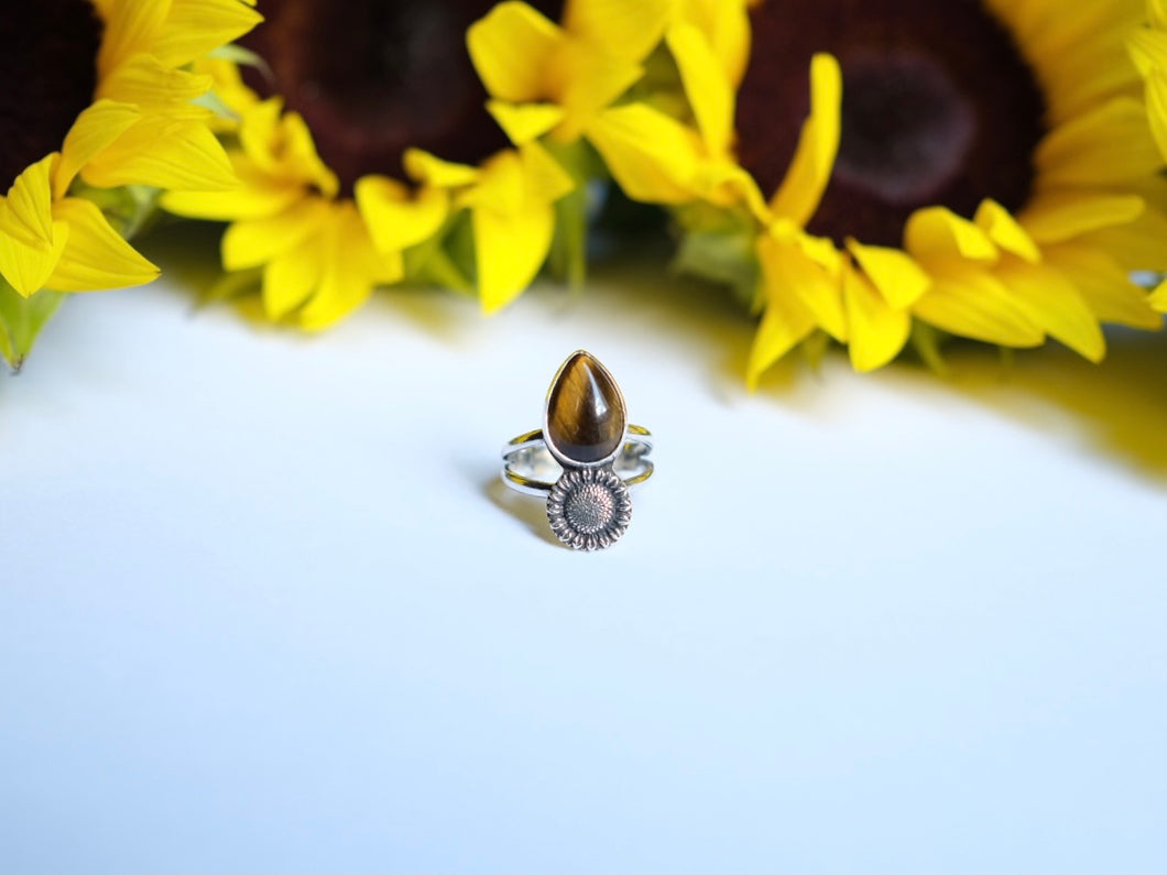 Size 7.5 Sunflower Tiger Eye Ring