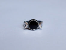Load image into Gallery viewer, Size 6.25 Round Black Onyx Triple Moon Goddess Ring

