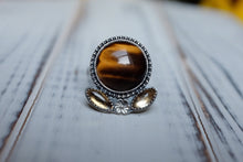 Load image into Gallery viewer, Size 8.5 Tiger&#39;s Eye and Citrine Solar Plexus Ring
